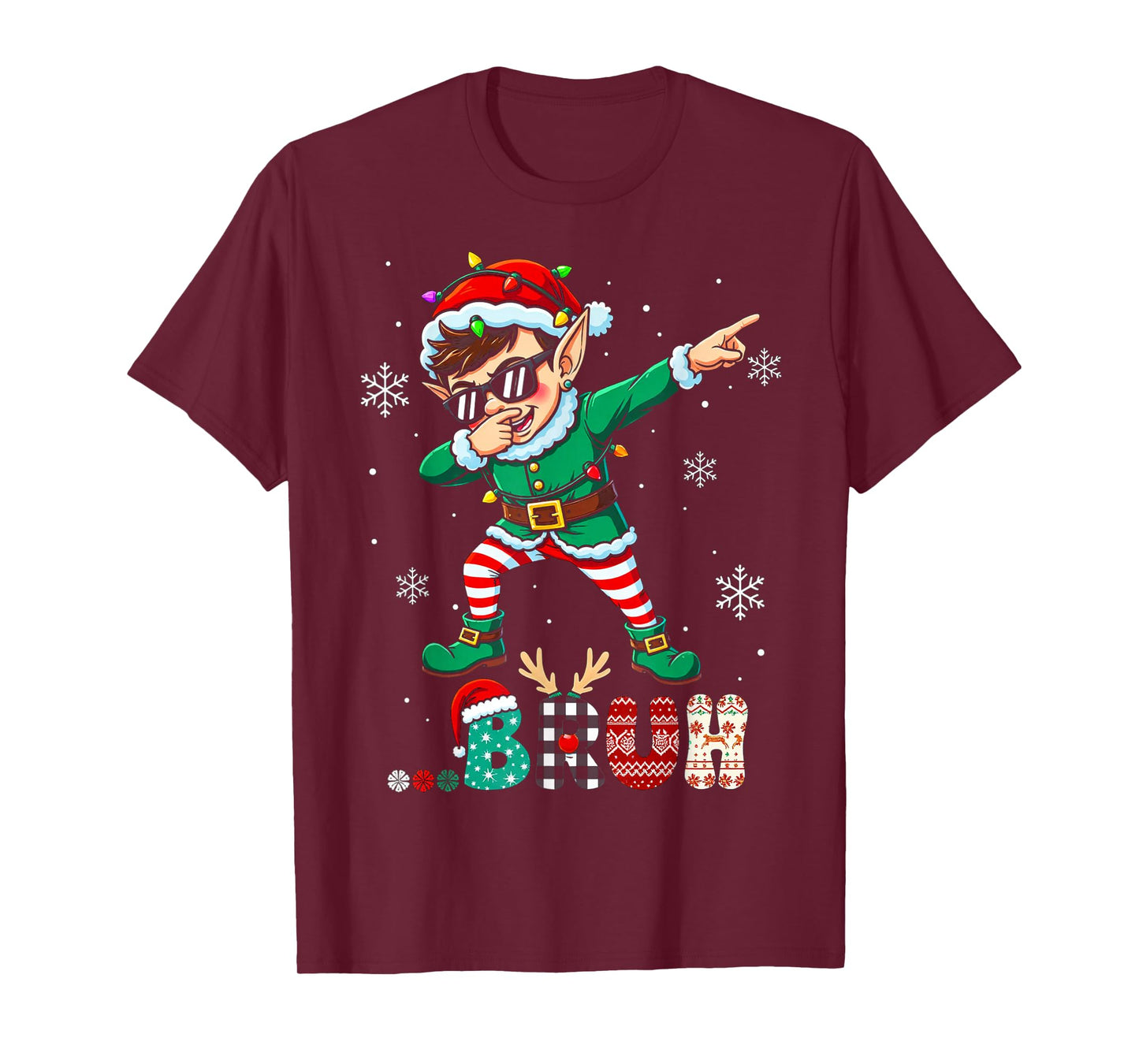 Boy Bruh Dabbing Elf Lover Funny Christmas Matching Family T-Shirt