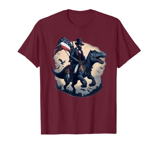 Abe Lincoln Riding Dinosaur American Patriotic Funny T-Shirt