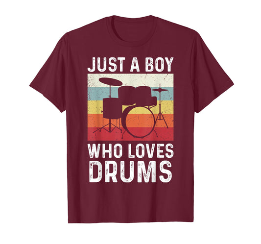 Drummer Boys Drum Just A Boy Who Loves Drums Kit Drumming T-Shirt