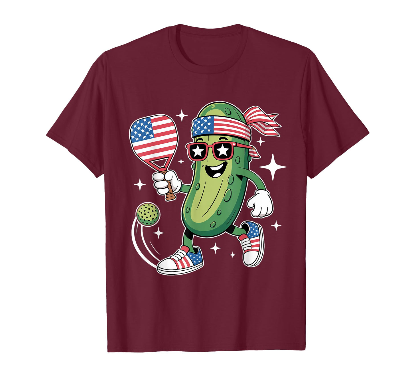 Patriotic Pickle 4th Of July Pickleball Funny American Flag T-Shirt