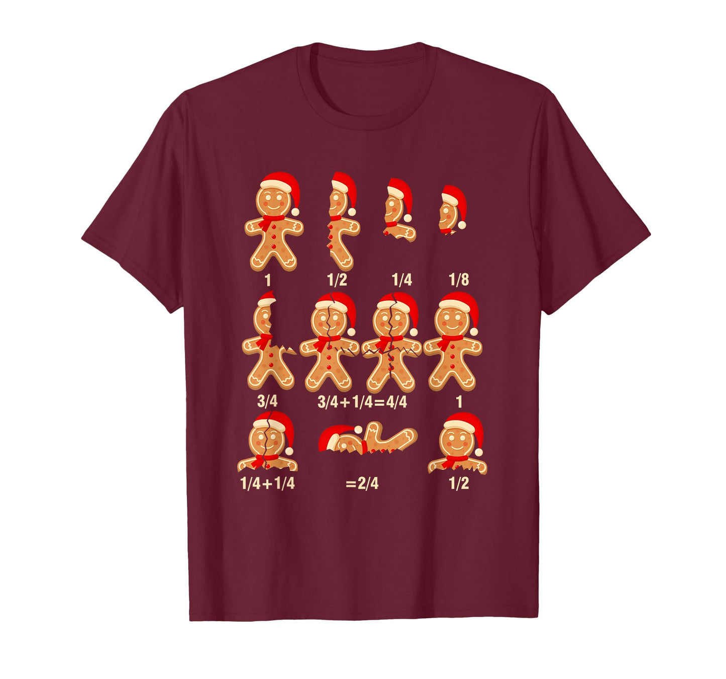 Christmas Math Teacher Equation Gingerbread With Santa Hat Men Women T-Shirt