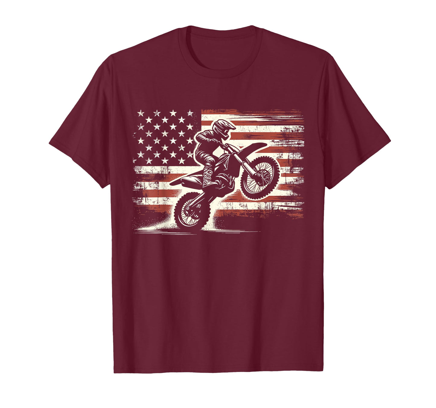 Dirt Bike American Flag Motocross Biker Vintage USA T-Shirt, Small, Black