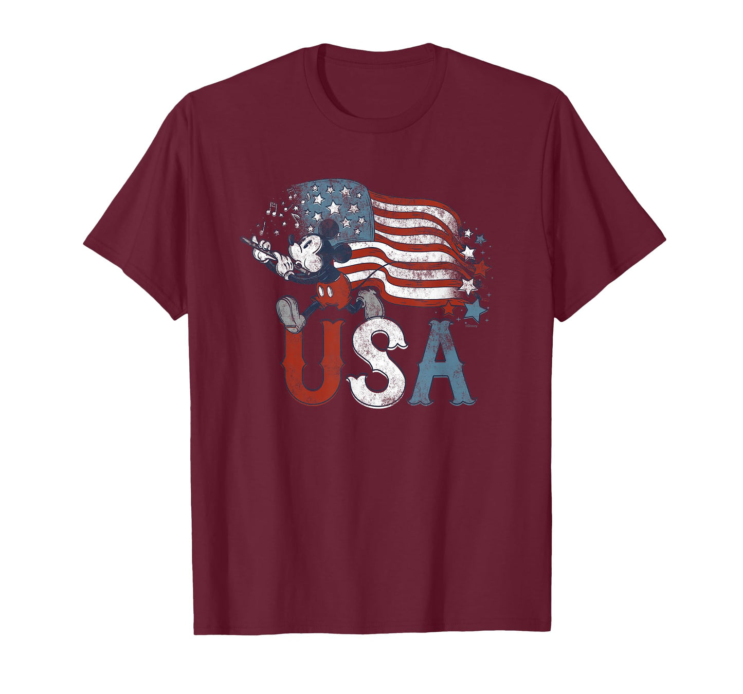Disney Mickey Mouse with Flute America USA Flag 4th of July T-Shirt