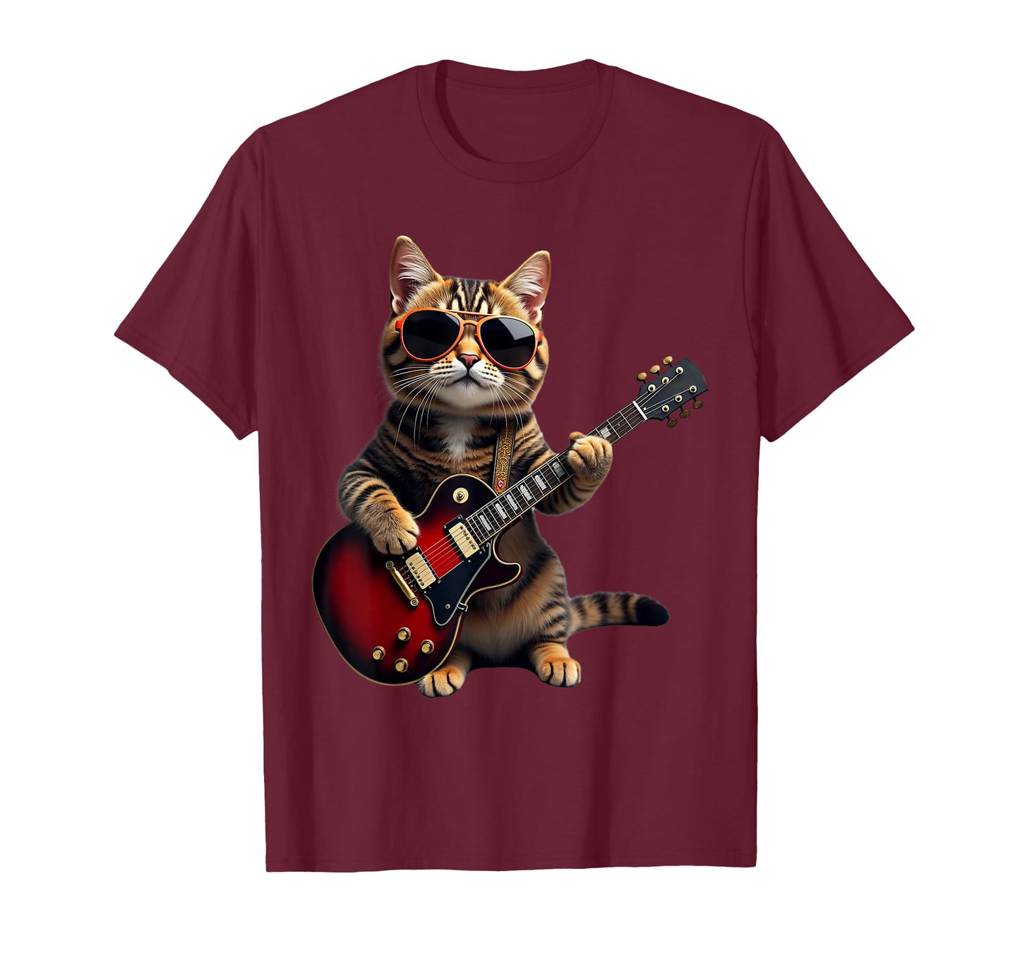 Funny Rock Cat Enthusiast Lover Music Roll Heavy Guitar Cats Men Women Kids T-Shirt