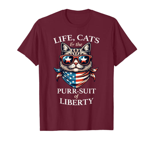 Patriotic Cat American Flag Sunglasses Purr-suit of Liberty T-Shirt