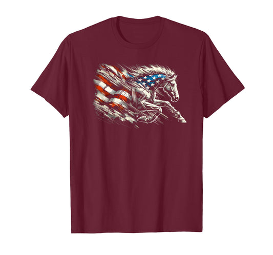 Vintage Grunge American USA Flag Wild One Mustang Horse T-Shirt