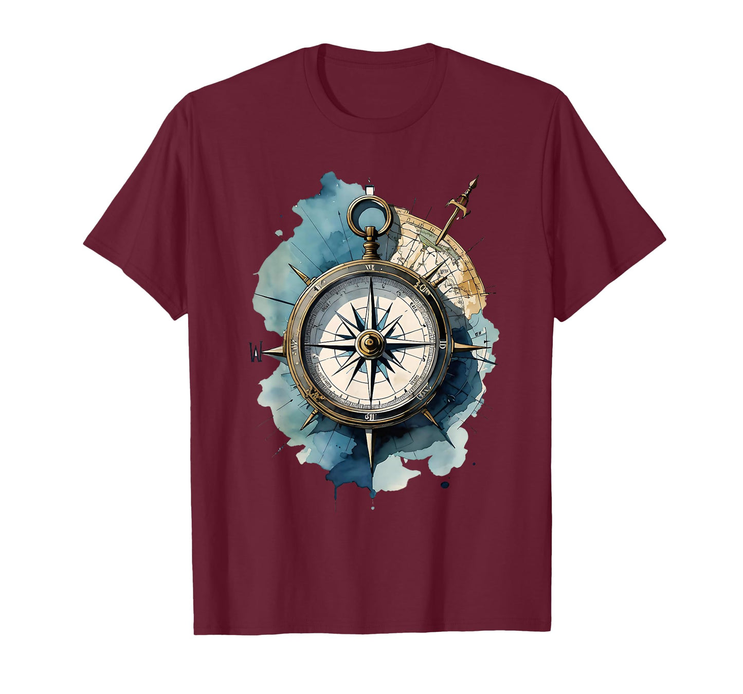 DachmanArts Nautical Compass T-Shirt - Unisex-Adults, Black, Small, Short Sleeve, Classic Fit, Polyester, Novelty T-Shirt