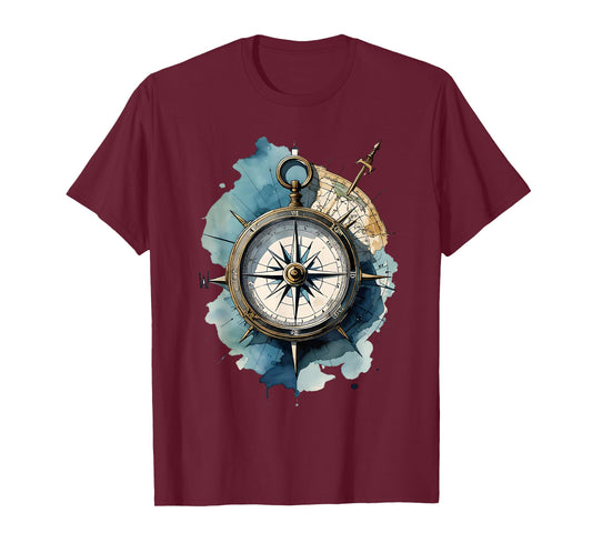 DachmanArts Nautical Compass T-Shirt - Unisex-Adults, Black, Small, Short Sleeve, Classic Fit, Polyester, Novelty T-Shirt