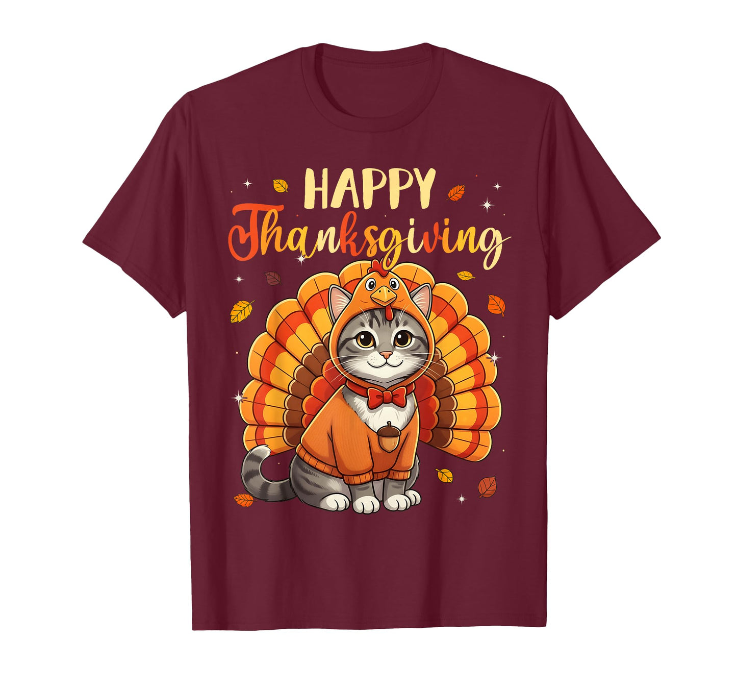 Happy Thanksgiving Cat Turkey Day Fall Women Girls Kids Men T-Shirt