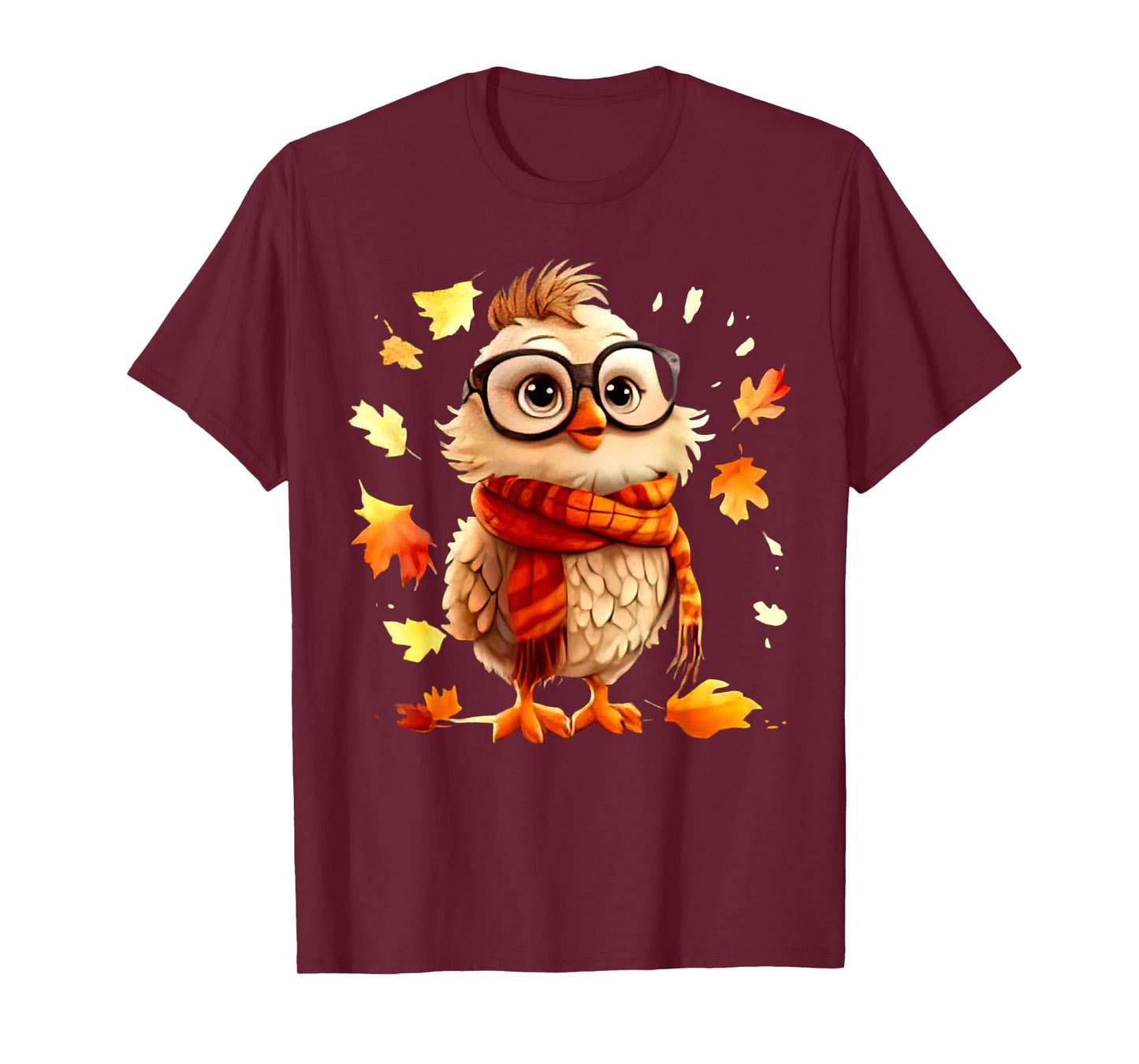 Cute Chick Fall Leaves Chicken Farm Animal Autumn T-Shirt