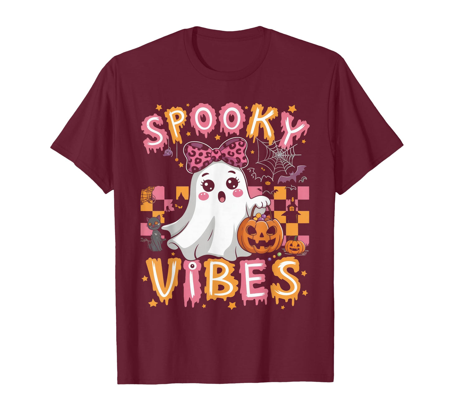 Groovy Spooky Vibes Cute Boo Ghost Halloween Costumes Girls T-Shirt