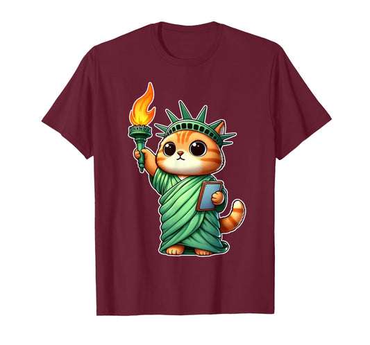 Cute Kawaii Cat Statue of Liberty I Love New York NYC T-Shirt