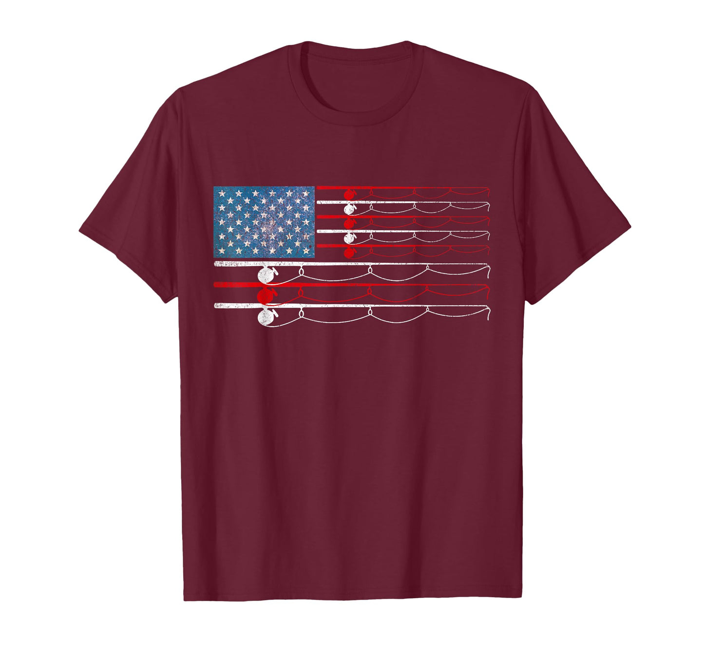 USA Flag Fishing Poles Patriotic Fisherman Flag Rod and Reel T-Shirt