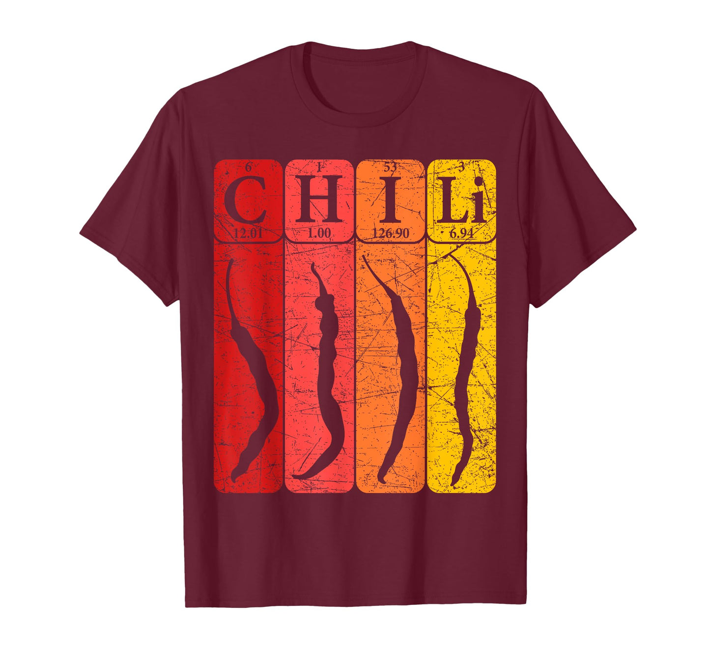 Chili Periodic Table Elements Chili Pepper Spicy Food Retro T-Shirt