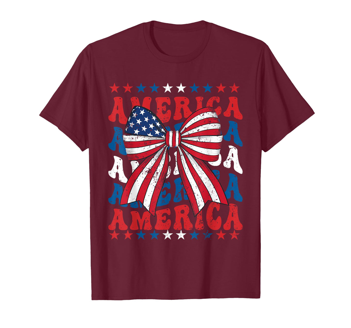 American Coquette Bow Patriotic USA Flag Happy 4th Of July T-Shirt