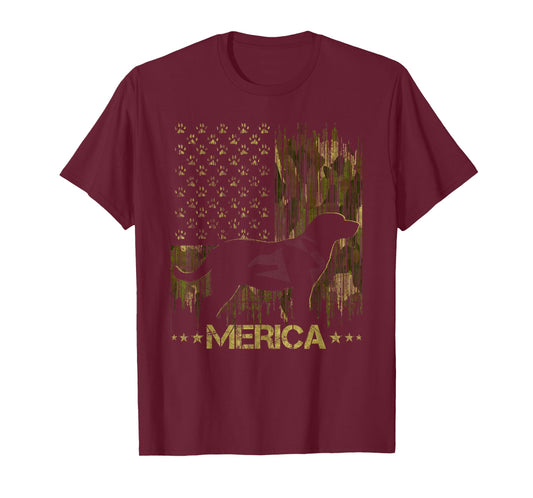 Vintage Camouflage USA Flag Merica Labrador Dog Silhouette T-Shirt for Men Women Kids