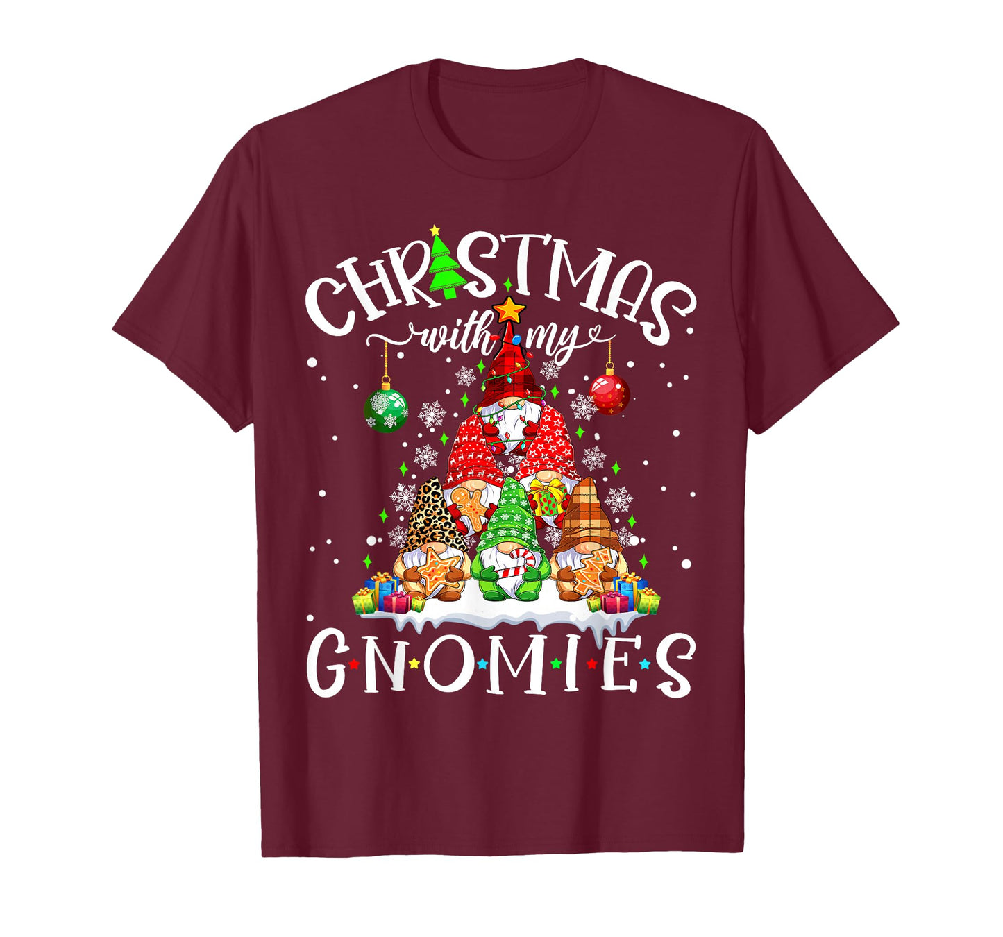 Christmas With My Gnomies Xmas Pajama Pine Tree Gnome Garden T-Shirt