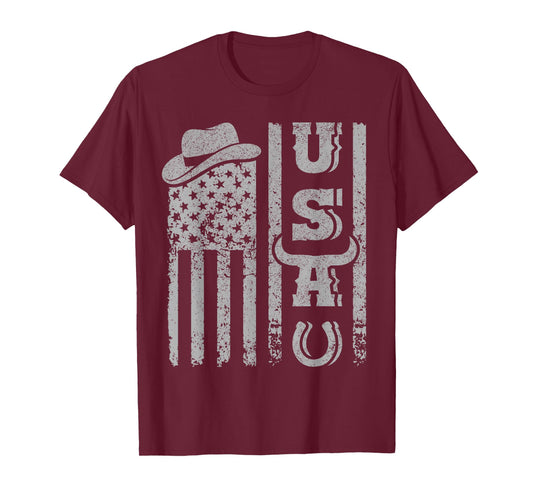 Western American Flag Cowboy Men Teen Boys Kids Southern USA T-Shirt