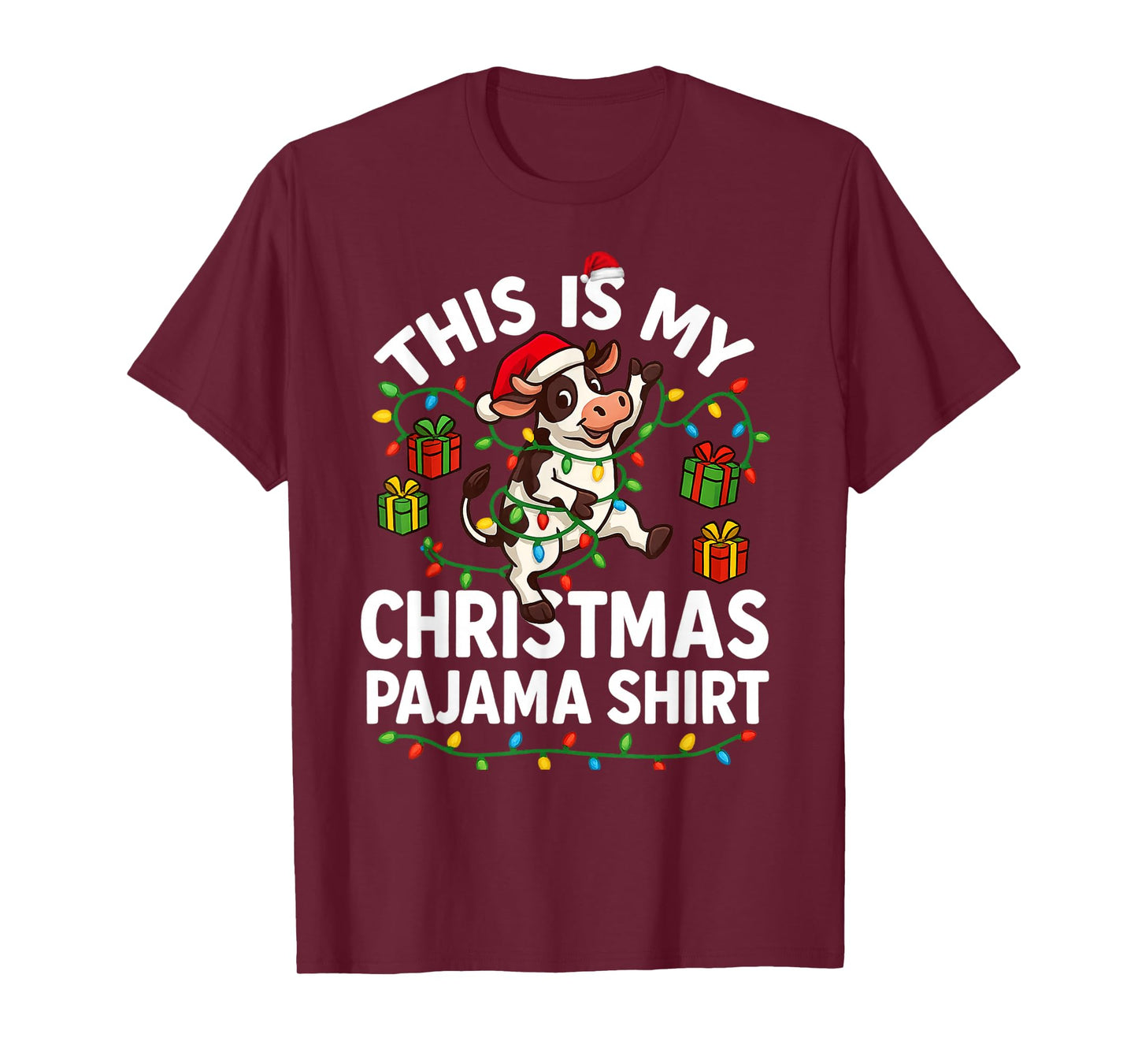This is My Christmas Pajama Shirt Funny Christmas Cow Lights T-Shirt