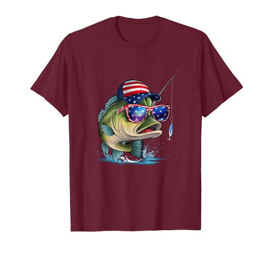 Funny Fishing And Fisherman American Flag Patriotic Vintage T-Shirt