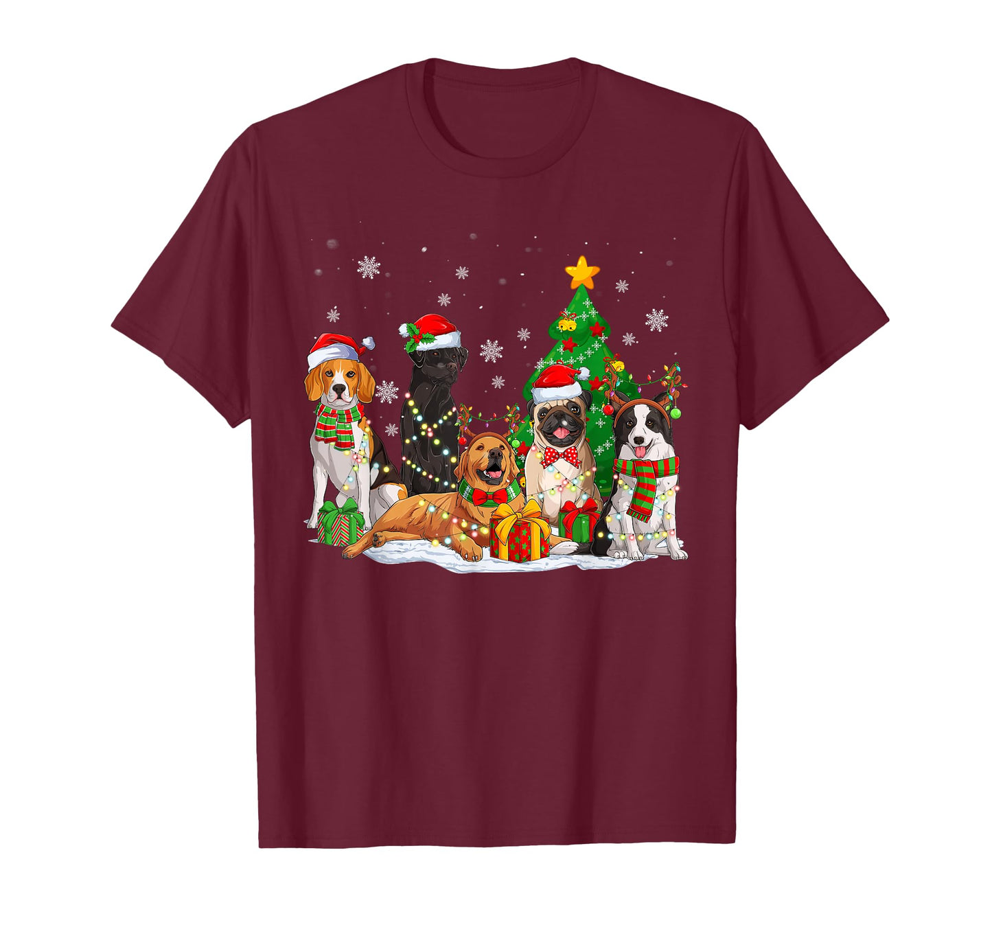 Funny Dog Christmas Tree Lights Ugly Xmas Men Women Kids T-Shirt