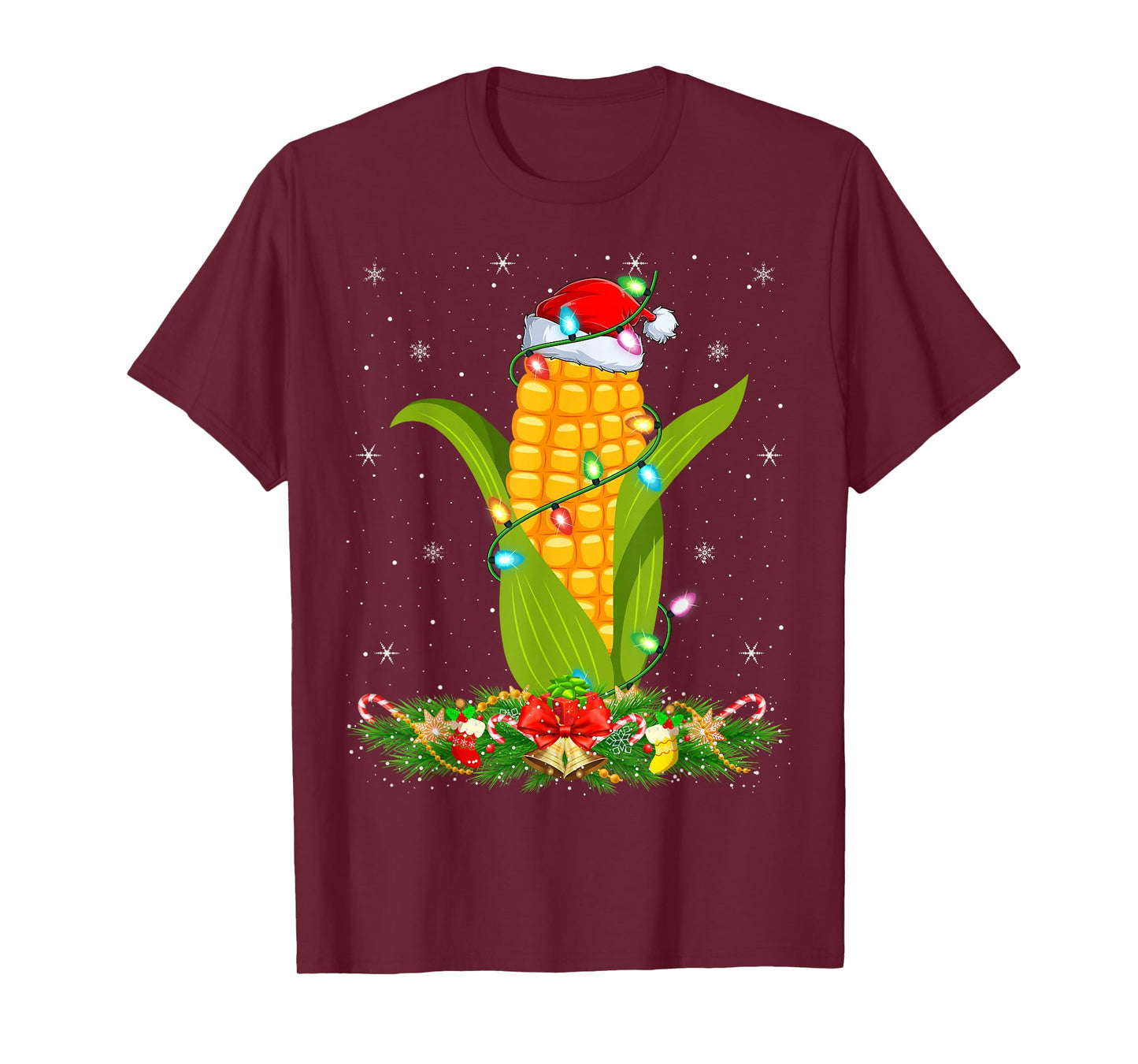 Corn Christmas Lights Funny Santa Hat Corn Xmas T-Shirt