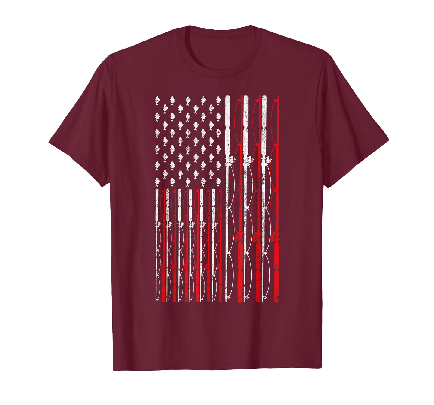 Fishing Rod American Flag Funny Vintage Fishing T-Shirt Small