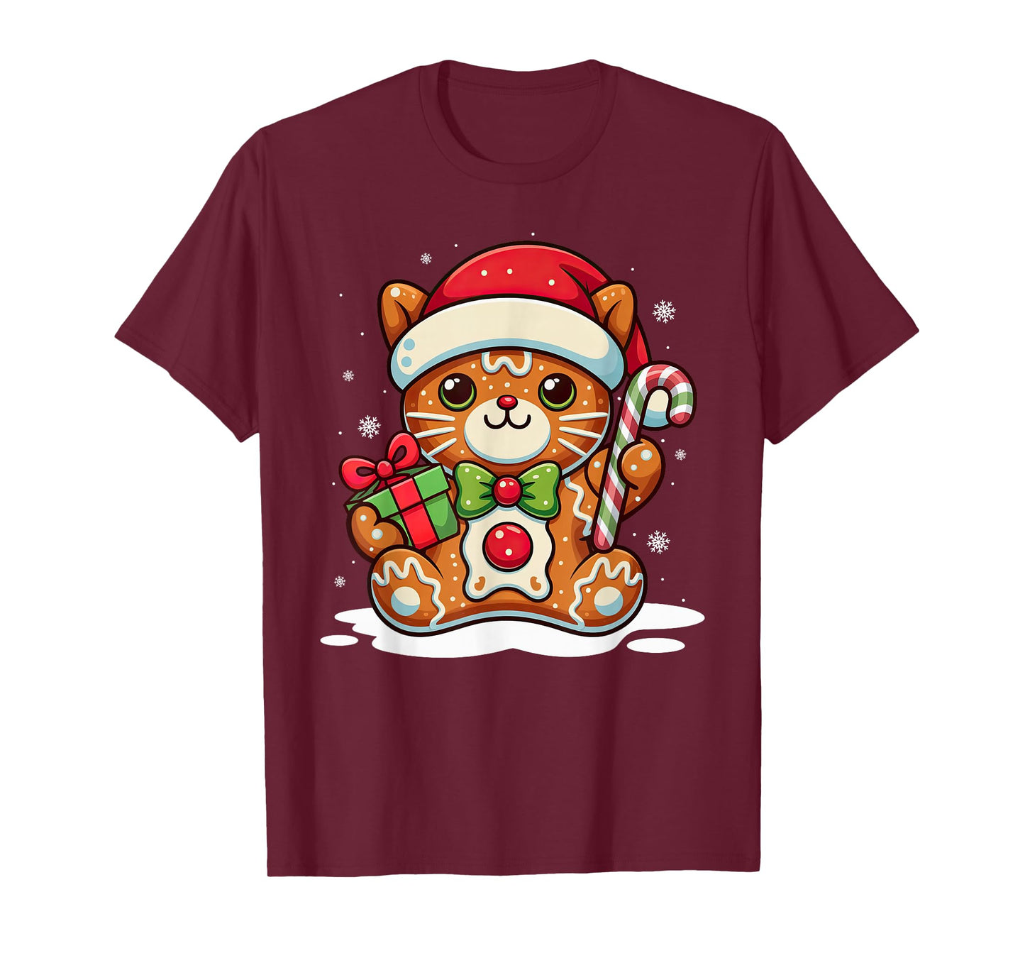 Cute Cat Gingerbread Man Christmas Shirt for Women Men Kids T-Shirt