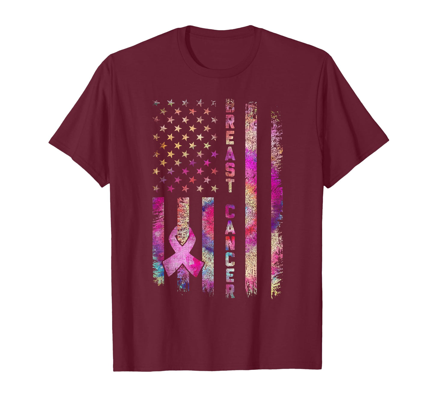 American Flag Breast Cancer Awareness Support Tie Dye T-Shirt