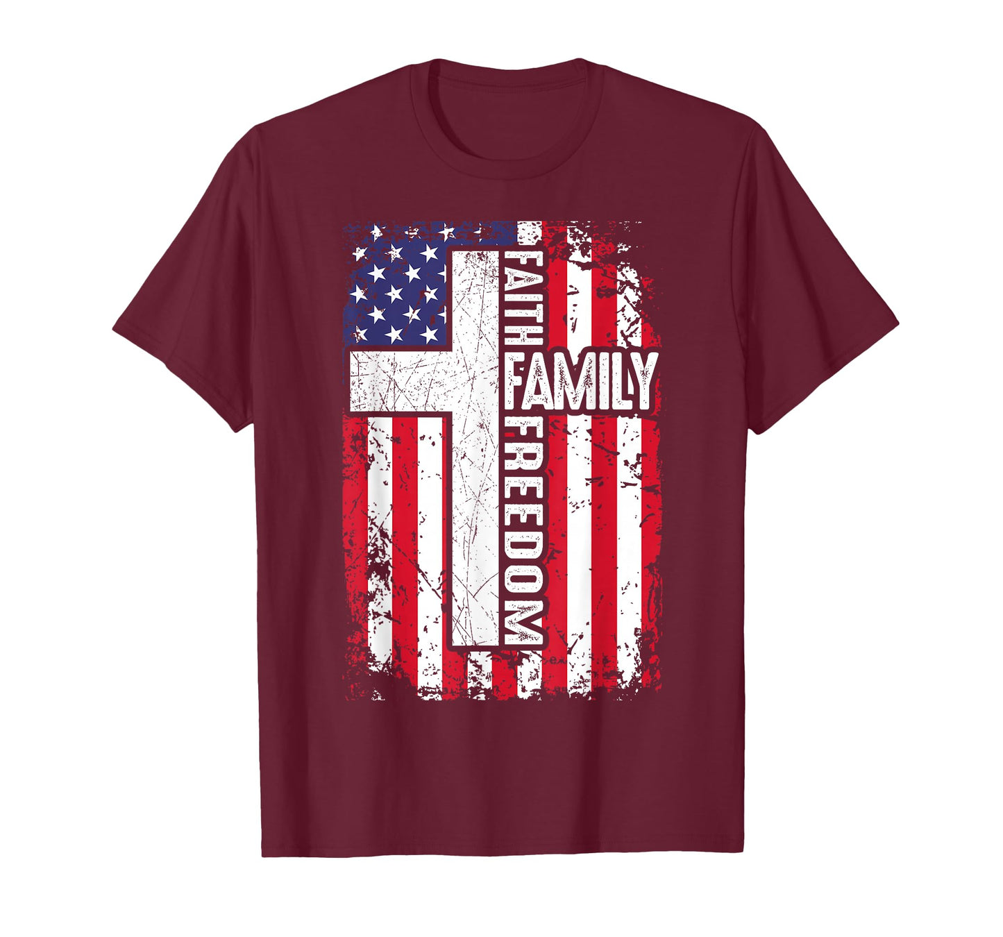 Faith Family Freedom Patriotic Christian American Flag Cross T-Shirt