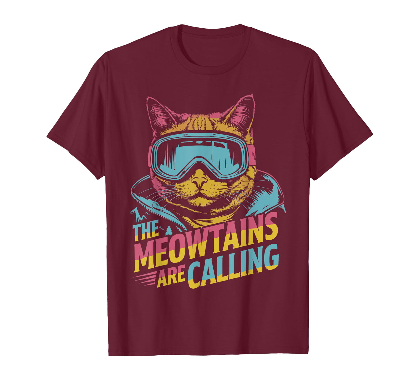 Funny Skiing Cat Gift Snowboarder Accessories Unisex-Adults, Unisex-Kids Black Small The Meowtains Are Calling Cat Goggle Design Ski Snowboard T-Shirt