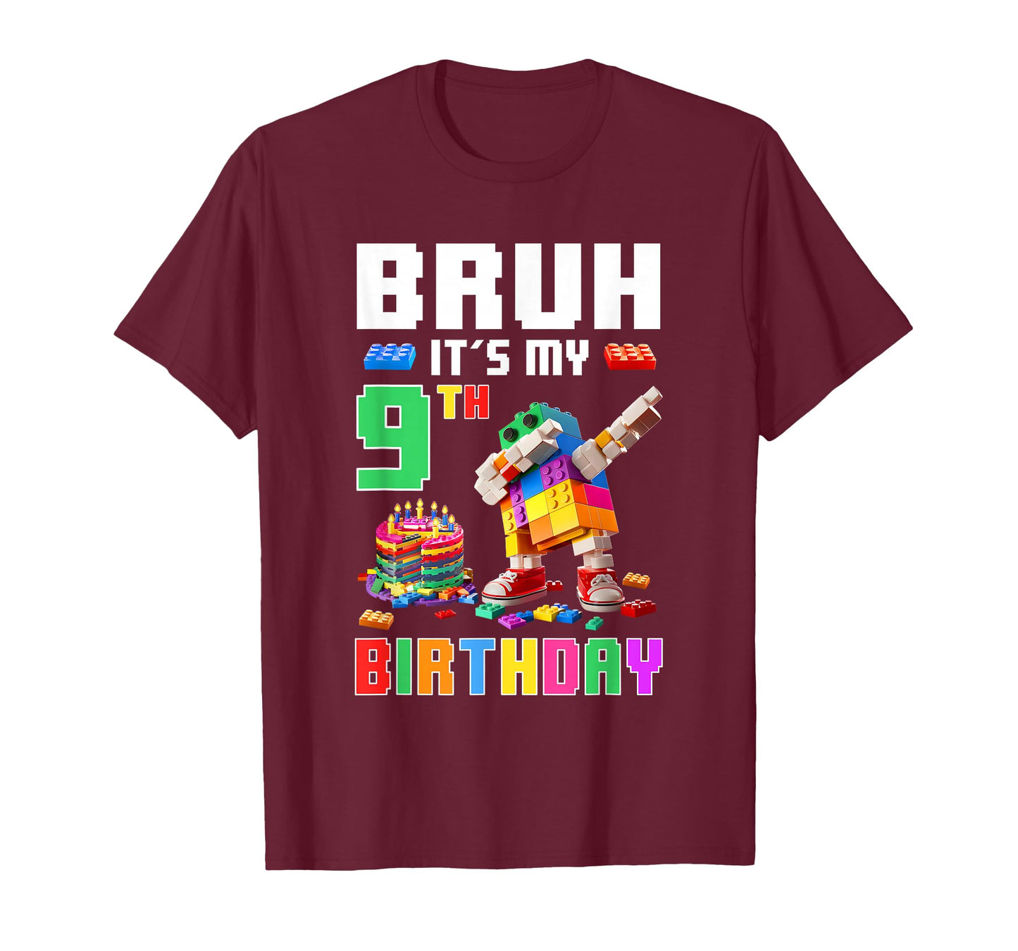 Bruh Its My 9Th Birthday Master Builder Dabbing Block Brick T-Shirt