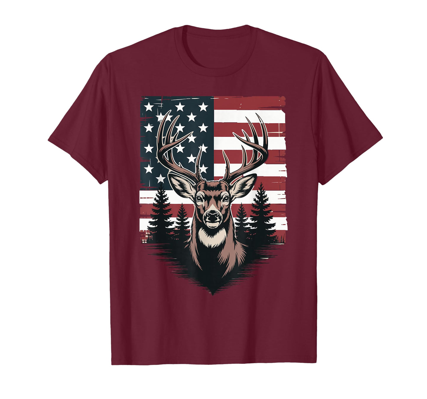 Deer Hunting American Flag Whitetail Buck Antlers Design T-Shirt