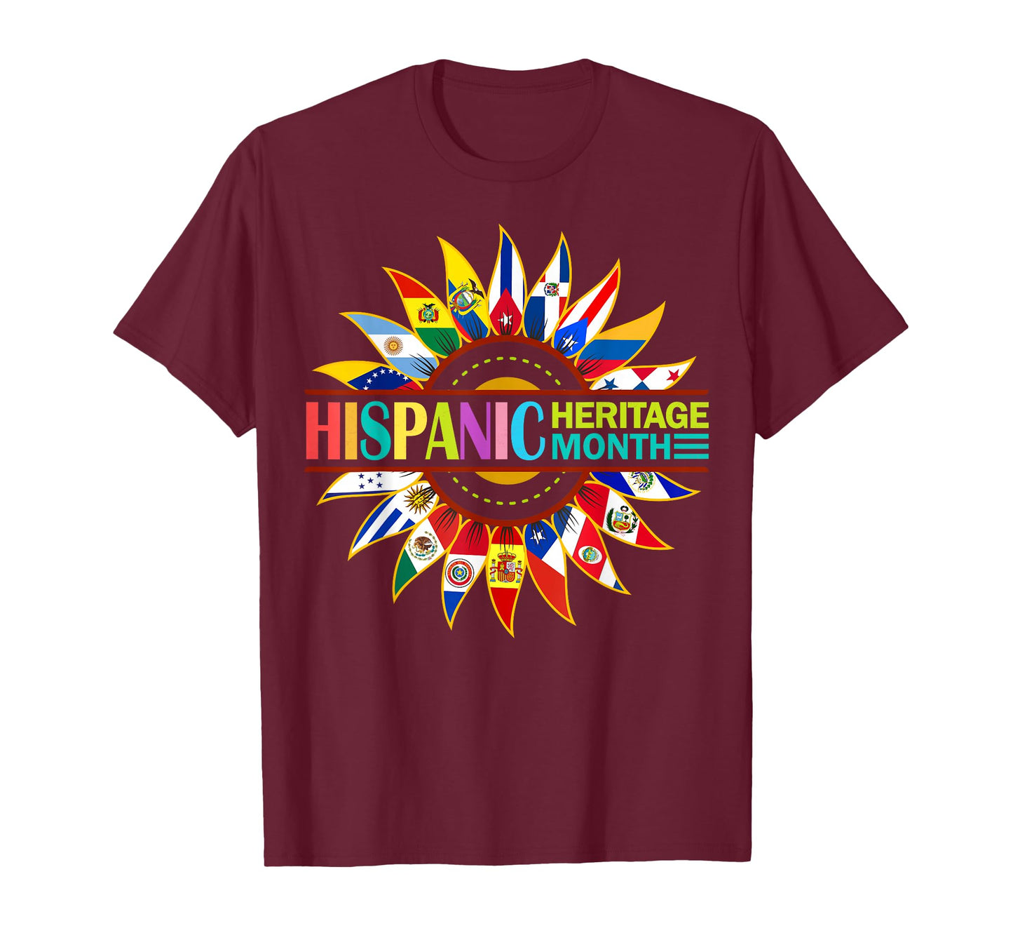 Hispanic Heritage Month Latino Countries Flags Sunflower T-Shirt