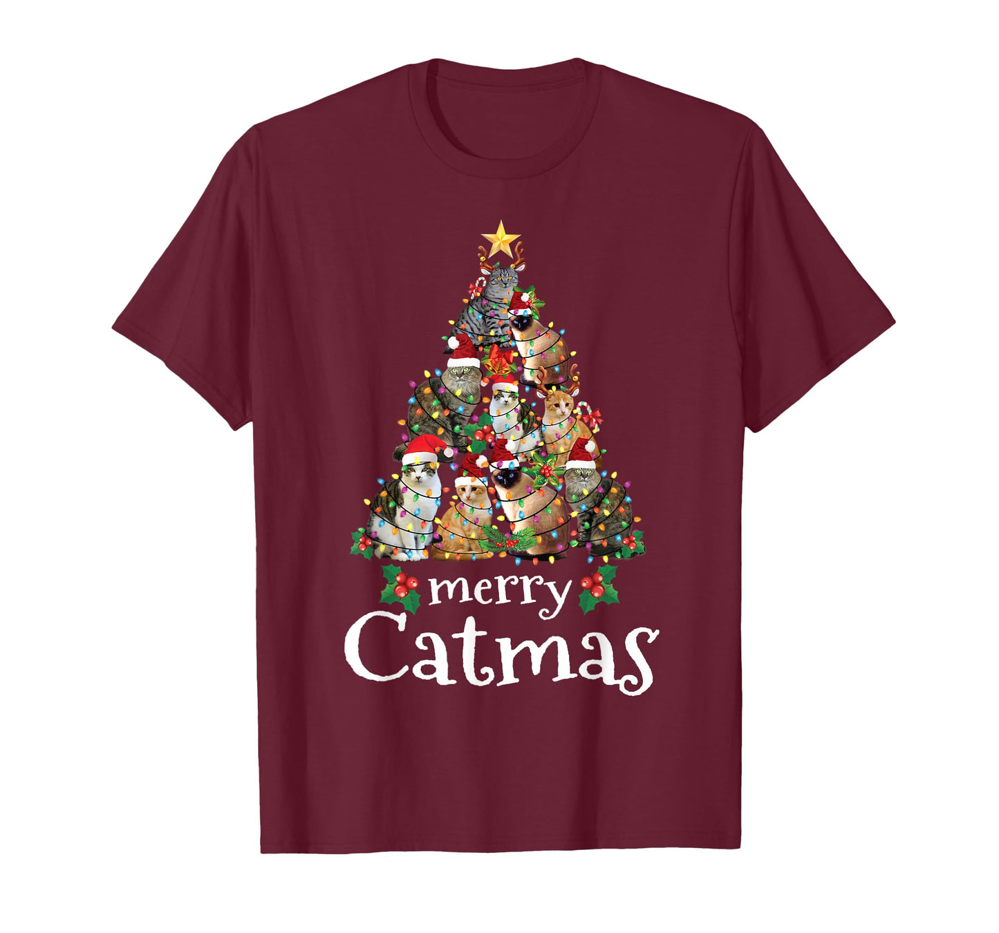 Merry Catmas Funny Cat Mom Cat Dad Christmas Cat T-Shirt