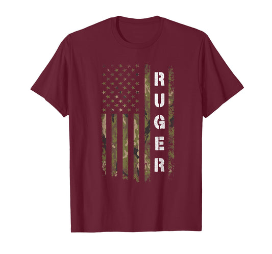 Retro Ruger Vintage Camouflage American Flag Matching Name T-Shirt