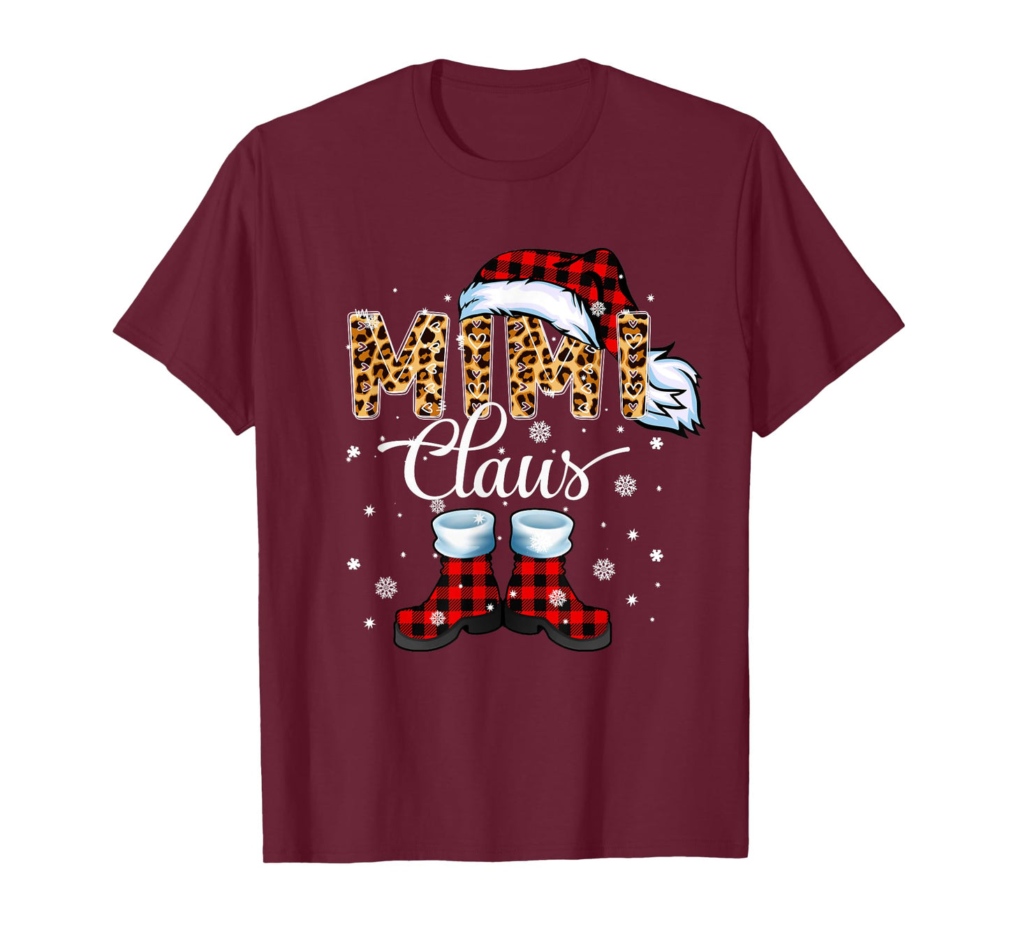 Christmas Mimi Claus Leopard Buffalo Plaid Pajama Xmas T-Shirt