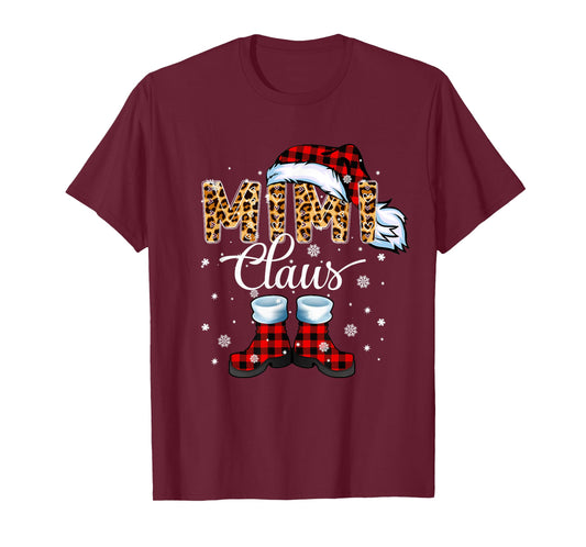 Christmas Mimi Claus Leopard Buffalo Plaid Pajama Xmas T-Shirt