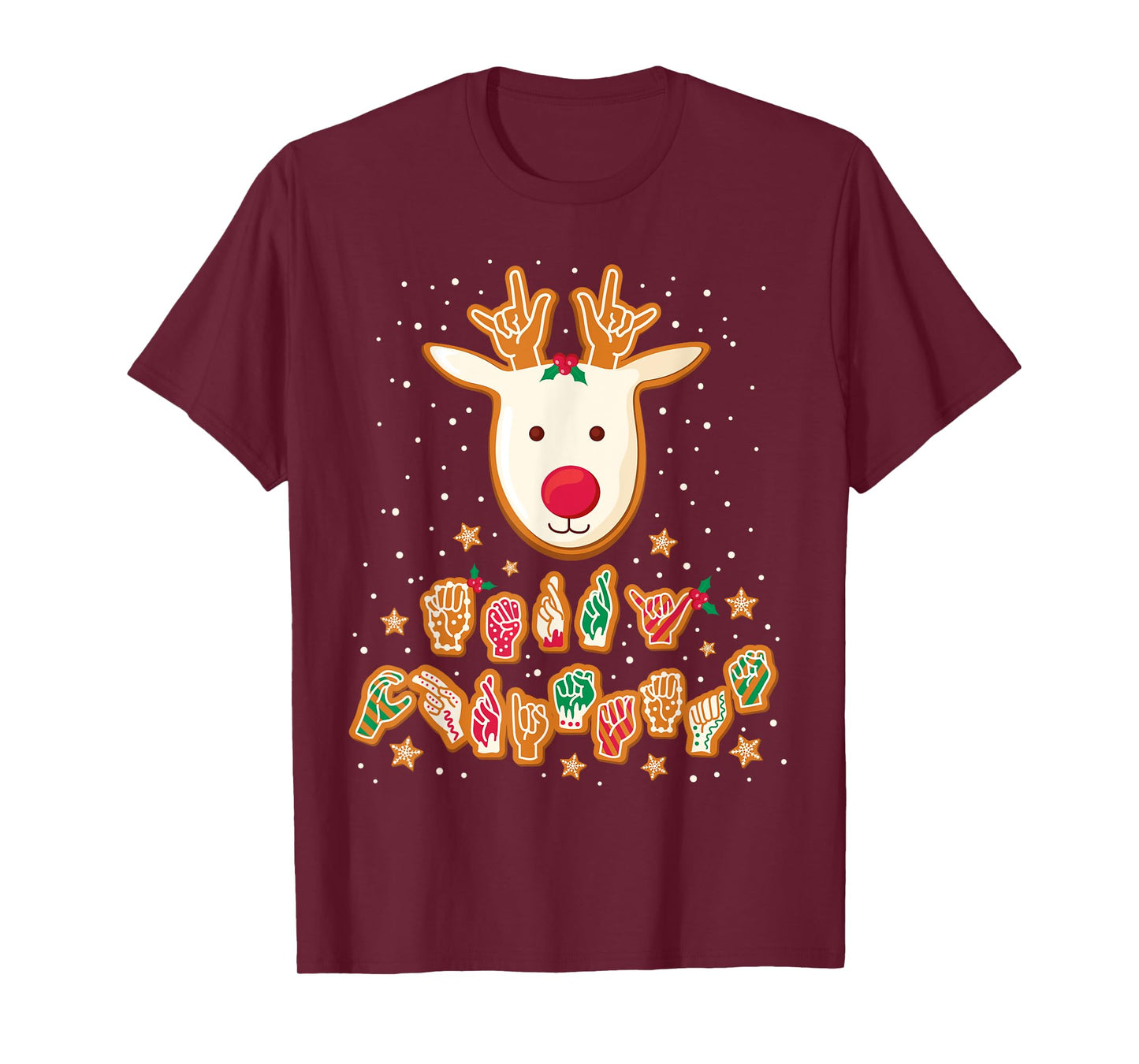 ASL Christmas Reindeer American Sign Language Gingerbread T-Shirt