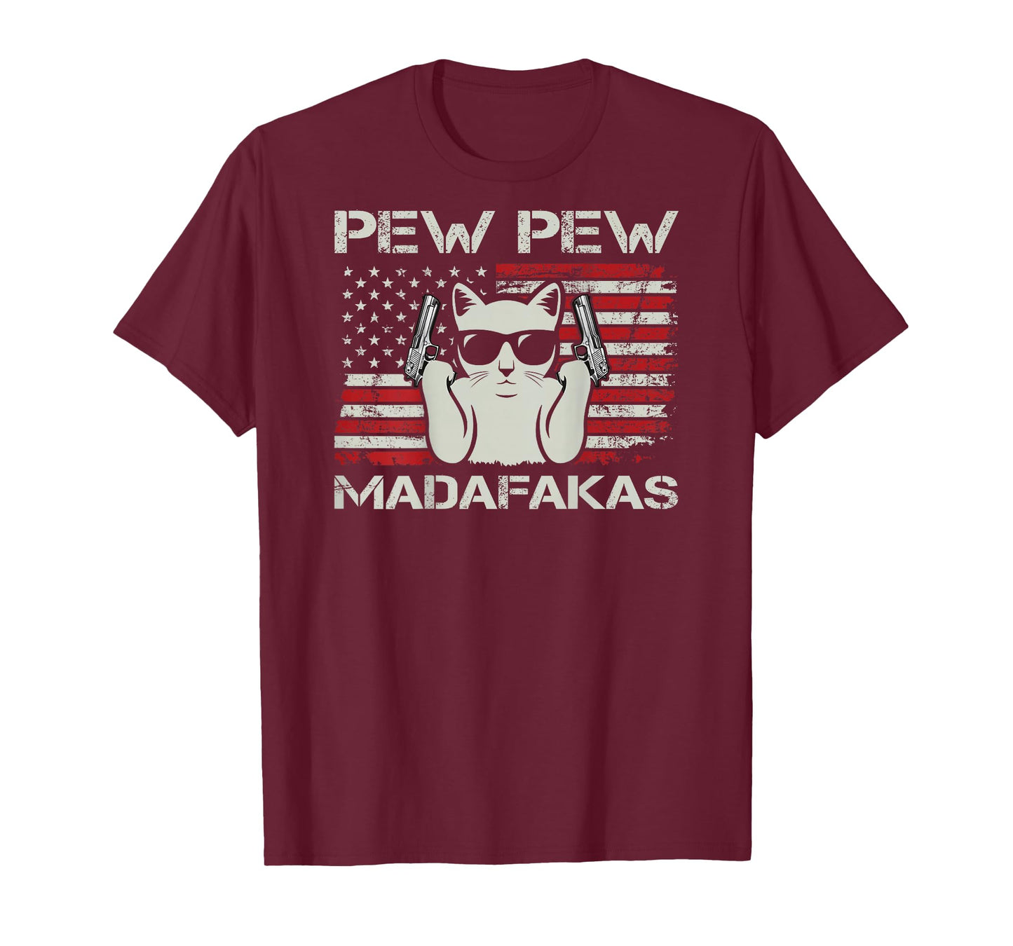 Vintage Cats Pew Pew Madafakas USA Funny Cat Lover (ON Back) T-Shirt