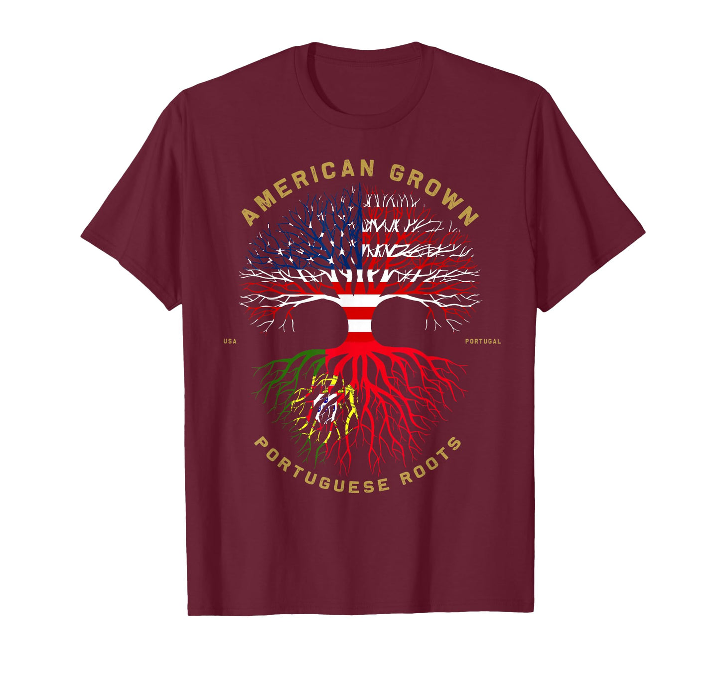 American Grown with Portuguese Roots Tree USA Flag Gifts T-Shirt