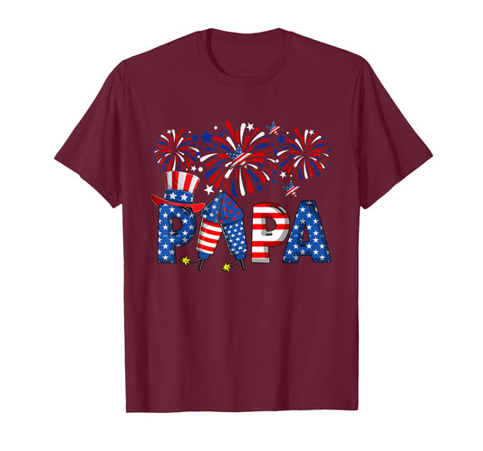 PAPA 4th July US Flag Firecracker Fireworks Lover Patriotic T-Shirt