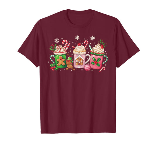 Coffee Christmas Gingerbread Pink Women Latte Cozy Winter T-Shirt