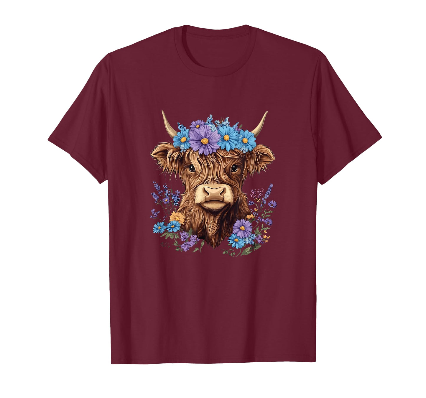 Cow Scottish Highland Cow Western Flower Farm Farmer Women T-Shirt