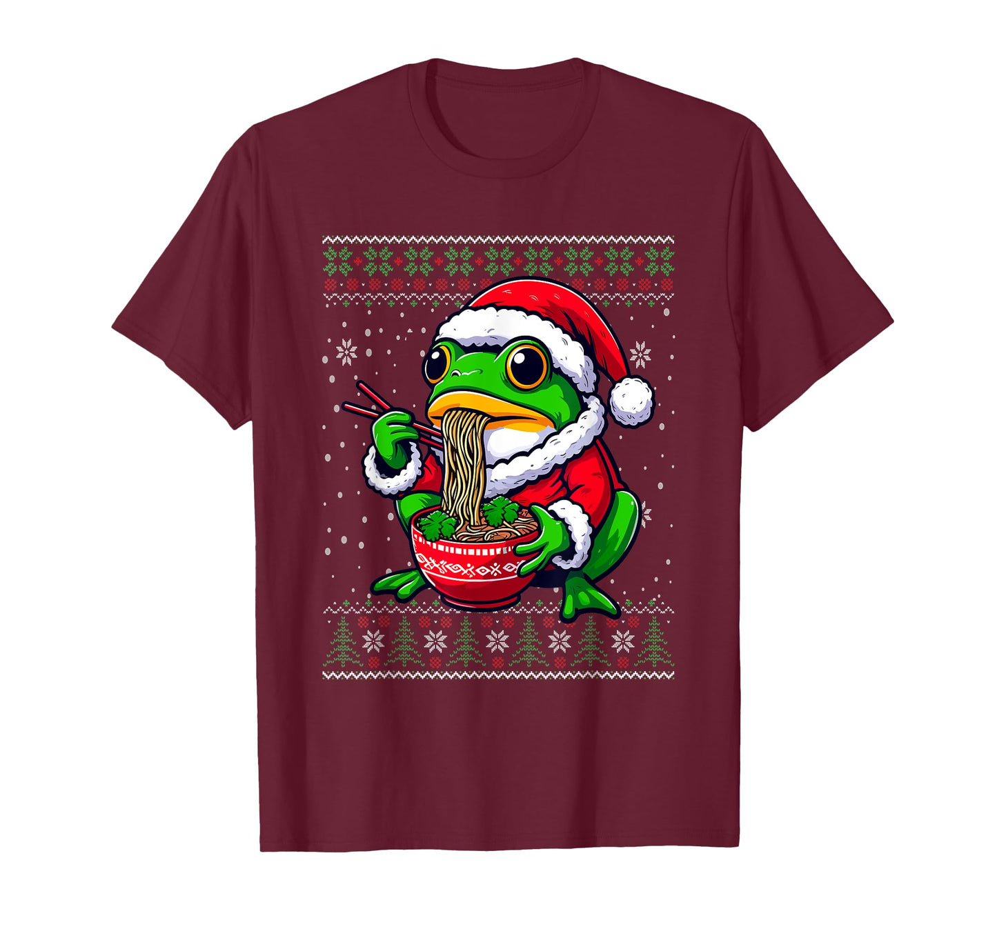 Christmas Frog Eating Ramen Ugly Christmas Sweater T-Shirt