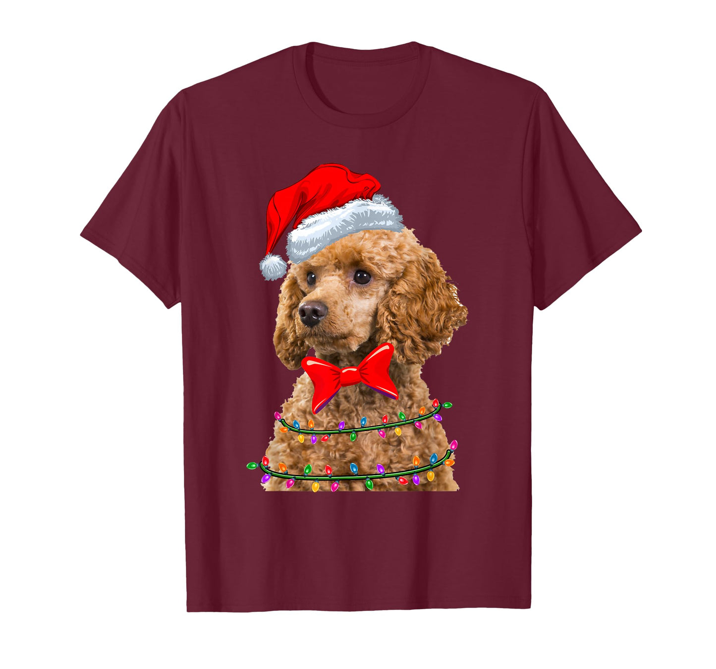 Christmas Lights Poodle Wearing Xmas Hat - Cute Dog Lover T-Shirt
