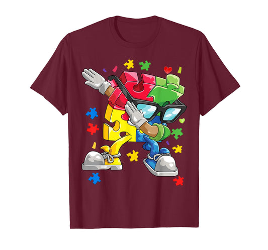 Autism Awareness Dabbing Puzzle Piece Kids Gift Boys 2024 T-Shirt