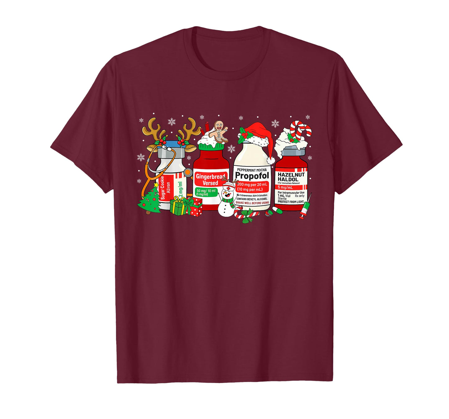Christmas Nurse Peppermint Mocha Propofol ER ED ICU RN Nurse T-Shirt