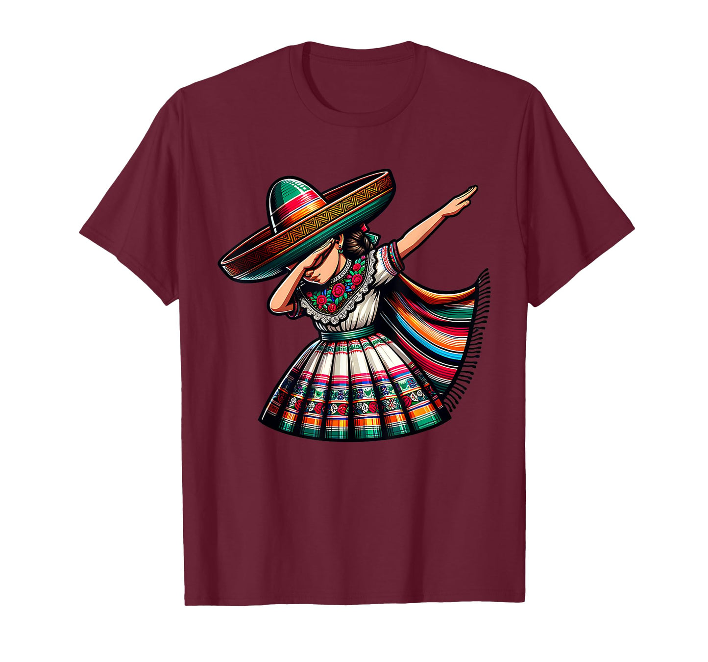 Funny Dabbing Mexican Poncho Sombrero Cinco de Mayo Girl T-Shirt