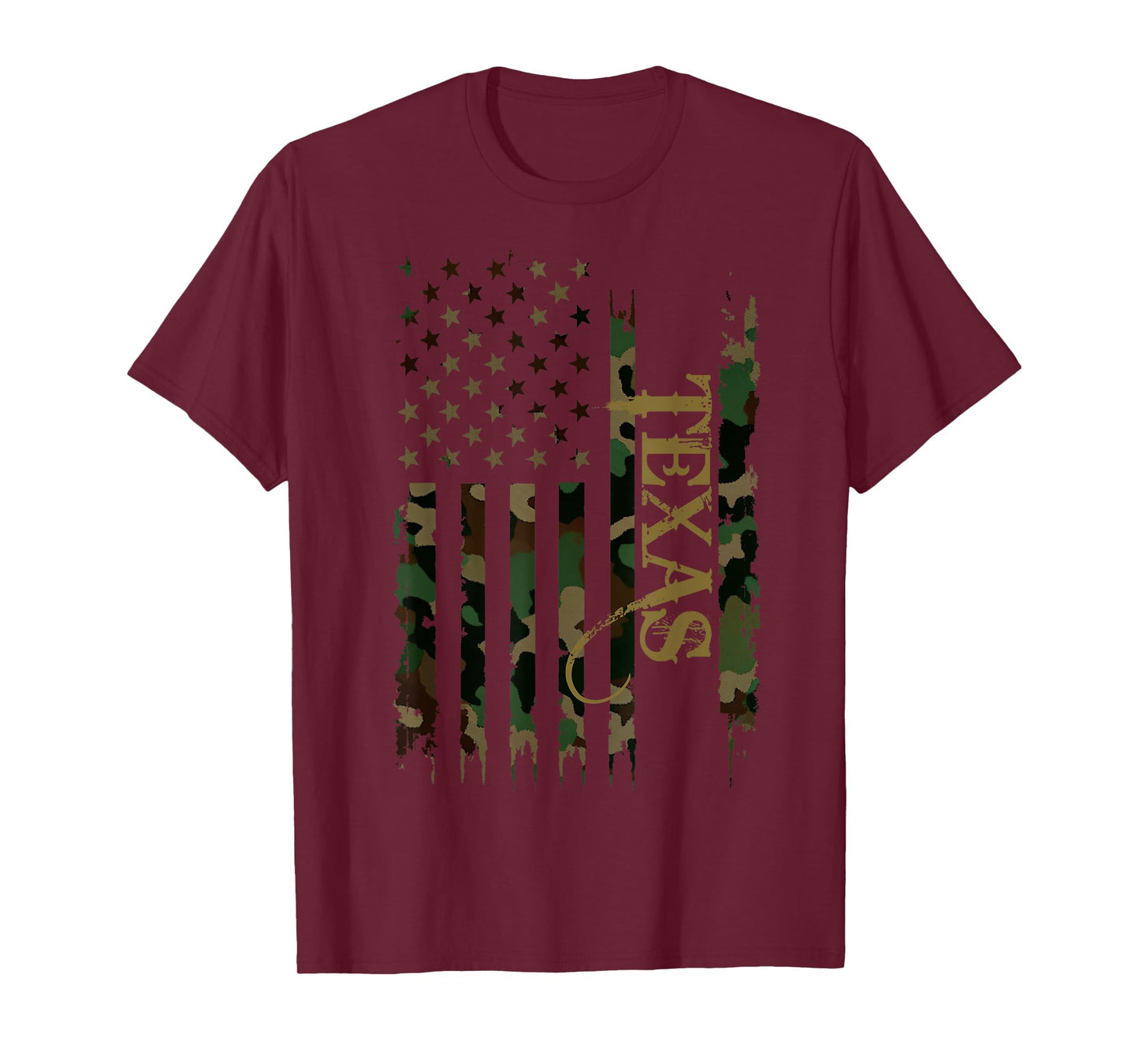 Texas United States Distressed Camo w US Flag T-Shirt
